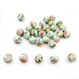 30Pcs Silicone Printed Beads Pink Rose Print Beads 15mm Flower Printed Beads Round Silicone Spacer Beads for Keychain Making Bracelet Necklace DIY Pen Beads