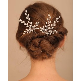 Rumtock 3pcs Pearl Beads Silver Hair Piece for Women Girls Wedding Bridal Hair Accessories for Styling Boho Banquet (Silver)