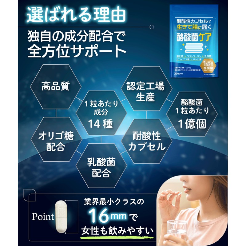酪酸菌 サプリ 30億個 1粒に1億個 糖化菌 乳酸菌 ラクトフェリン ビフィズス菌 ガセリ菌 オリゴ糖