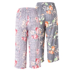 ENJOYNIGHT 2 Pack Women's Capri Pajama Pants Lounge Sleep Bottom with Pockets(Medium,Pink Flower+Yellow)