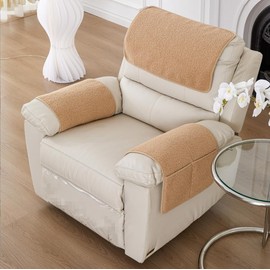 Yogsey 3 Pcs/Set Recliner Covers Armrest Covers for Recliner Chair with Storage Pockets Headrest Cover for Sofa Recliner Protector (Camel)