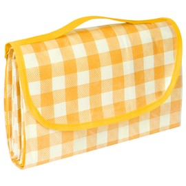 AYBUY Picnic Blanket,Extra Large Tartan Picnic Mat With Carrying Handle Foldable and Portable 150CM X 200CM,Picnic Camping Blanket for Camping, Park, Garden, Beach, Outdoor,Yellow and White Grid