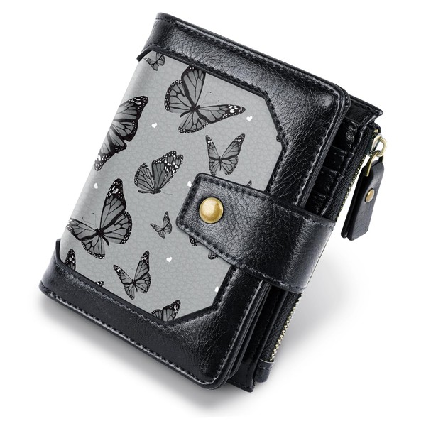 Women Leather Wallet RFID Blocking Small Bifold Zipper Pocket Wallet