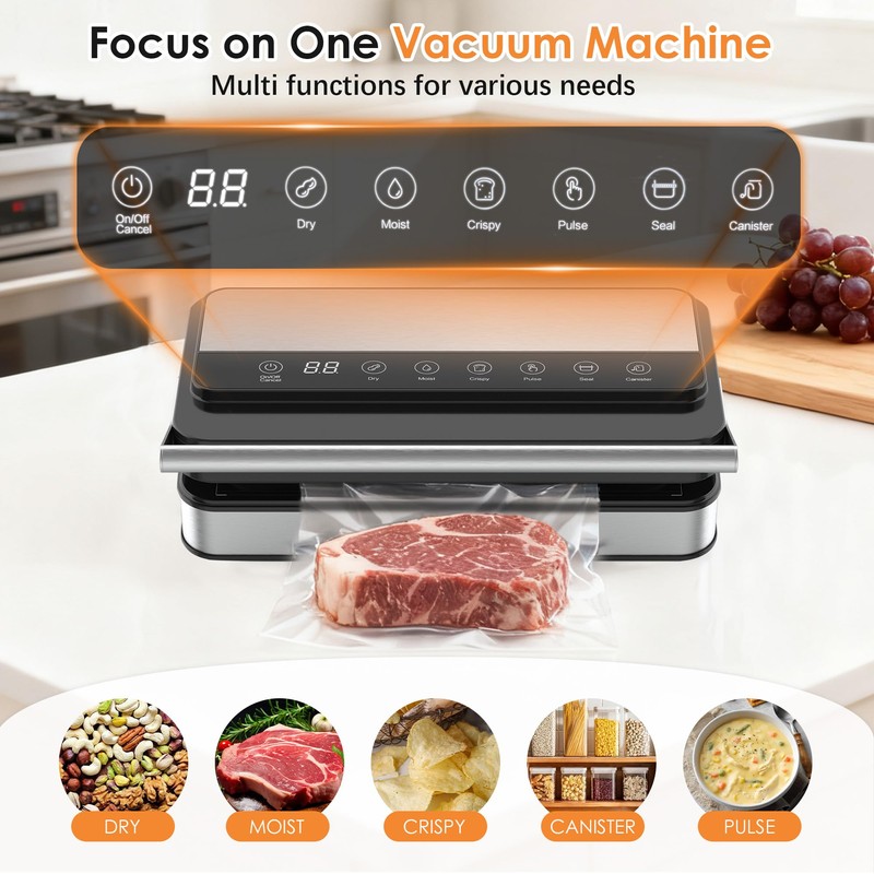 VUSIGN Vacuum Sealer Machine with Strong -85KPA Suction, Low Noise,