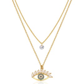 M.DUN - Evil Eye Necklace for Women - 14K Gold Plated Cubic Zirconia Blueeye Pendant Layered Jewelry Gift (1C0464-1)