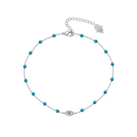 PAVOI 14K Gold Plated Charm Link Chain Anklets for Women | Dainty Cubic Zirconia Boho Dot Evil Eye Star Station Solitaire Pearl Beaded Festival Adjustable Gold Anklets, 9 Inches, White Gold, no