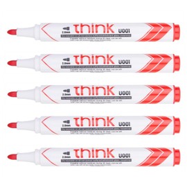 DELI Think Dry Erase Marker Bullet Tip 2.0mm Red Low Odor Easy Erase (Pack of 5)