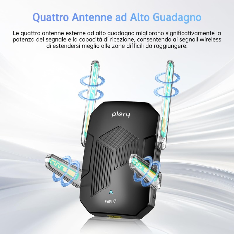 PLERY Ripetitore WiFi 6 Potente per Casa: 1500Mbps WiFi Extender
