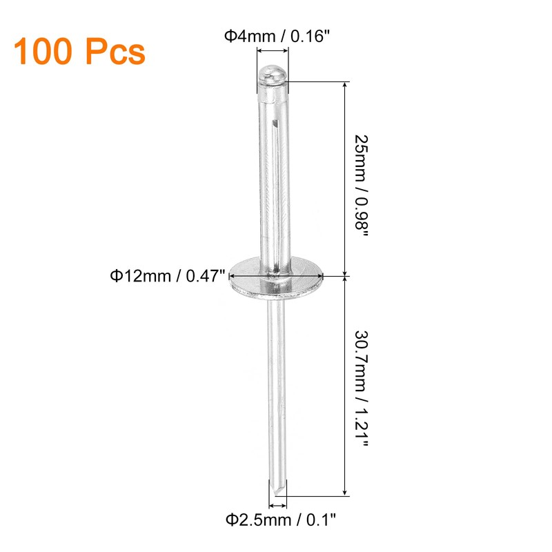 sourcing map 100Pcs 5/32"x1" Aluminum Large Head Tri Grip Rivets,