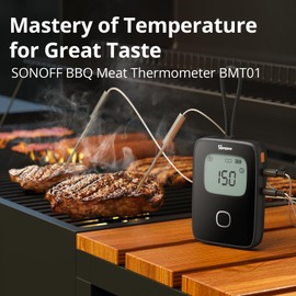 SONOFF BMT01 Kitchen Thermometer LCD Display Instant Read Meat Thermometer with Dual Probes Timer and Preset Alarm Suitable for BBQ, Grilling, Cooking and Oven