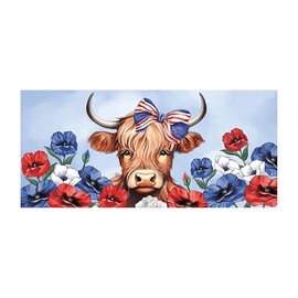 Evergreen Patriotic Sassafras Mat Inserts, Interchangeable Front Door Mat Outdoor Entrance, Indoor Door Mats for Entryway, 22 x 10 Inches Sassafras Doormat Inserts (Highland Cow)