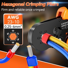 Preciva Ferrule Crimping Tool Kit, Hexagonal Ferrule Crimper AWG23-10/0.25-6mm² with 19 Sizes Wire Connectors, Self-Adjustable Ratchet Wire Crimping Pliers