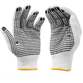 COOHORN 12Pairs Safety Work Gloves Stretchy Cotton Blends Glove for Dry Hand - Men Women Anti-slip Dots Knit Gloves Moist Breathable Gloves for Garage Warehouse Garden BBQ Construction, Large
