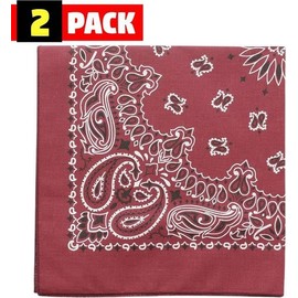 Trainmen Paisley Bandana Head Scarf Do-rag 100% Cotton Bandanna Cover 22" x 22", 2 Pack, Burgundy