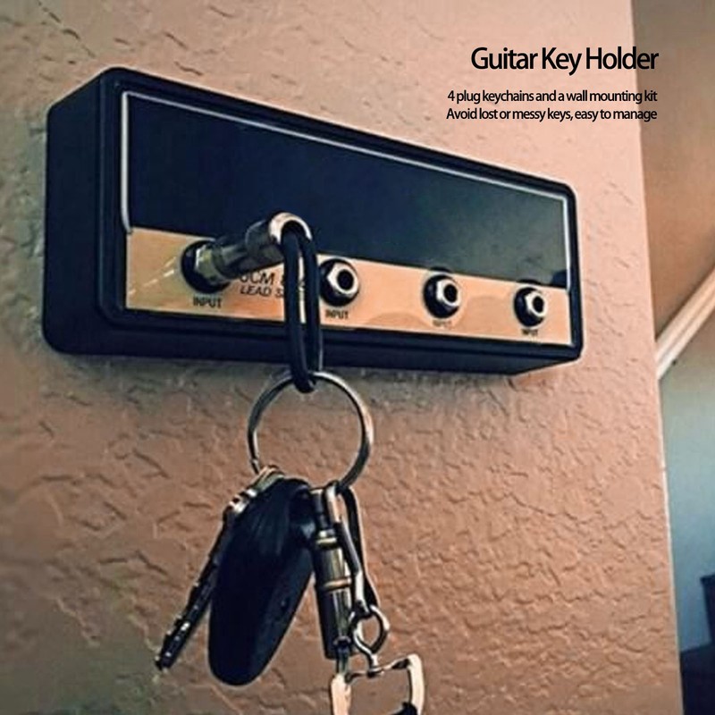 Guitar Key Holder Includes 4 Guitar Plug Keychains and 1
