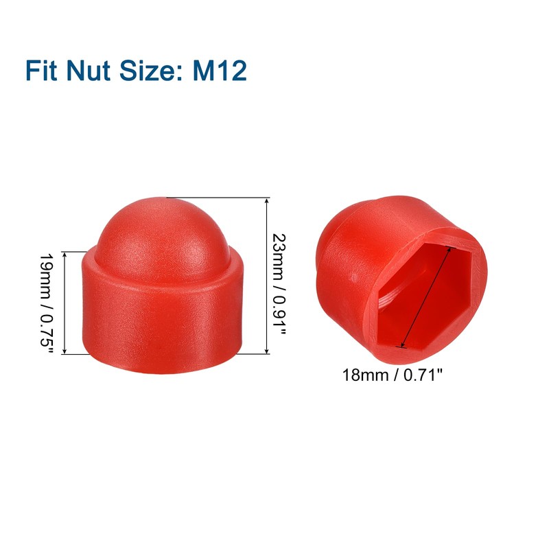 uxcell 50pcs Hex Nut Cover, M12 Red Plastic Dome Nut