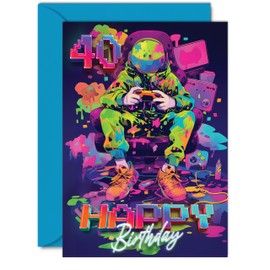 40th Birthday Cards for Women Men - Video Gamer Game - Happy 40 Birthday Card for Brother Sister Uncle Auntie Friend, A5 Forty Fortieth Bday Greeting Cards
