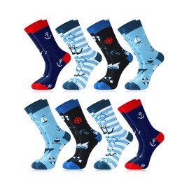 Berlune 8 Pairs Sailing Socks for Men Nautical Gifts Ships Boats Cotton Crew Socks Cruise Cruising Favors for Father's Day Birthday