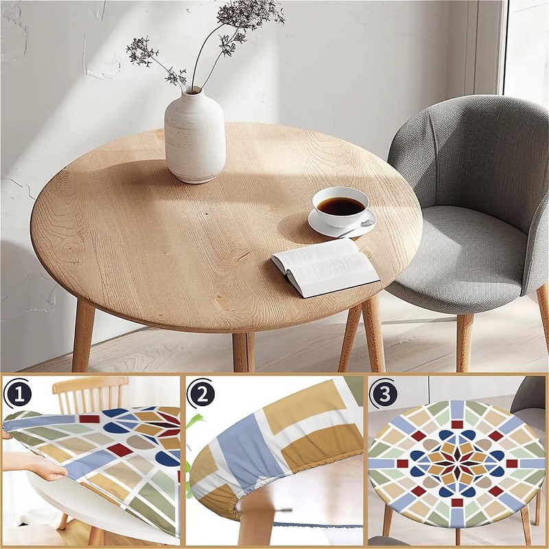 Outdoor round tablecloth with elastic band, diameter 36 inches -