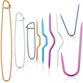 9Pcs Knitting Cable Needle Twist Curved Crooked Needle Hand Knit Needles Mixed Color Aluminum Yarn Stitch Holders Cable Knitting Needles for Sweater Knitting Tool