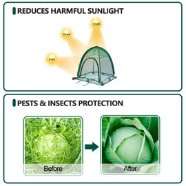 2 Packs Plant Guard Cover Garden Netting, Pop-up Crop Cage Chicken Cloche Shade Cloth Tent with Metal Spikes Protect Plants Against Birds, Small Animals and Direct Sunlight 36" x 36" x 39"