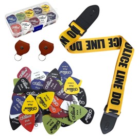 Accesorios para Guitarra, 50 Puas para Guitarra, Colores Surtidos 6 Grosores con Estuche, 2 Estuches de Puas de Cuero Negro, y 1 Correa para la Guitarra Acústica, Guitarra Clásica