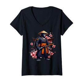 Womens Gorilla Samurai Warrior Tradition Japanese Culture Art V-Neck T-Shirt