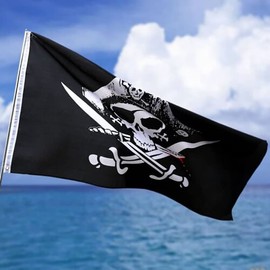 AIMALL 3x5ft Jolly Roger Pirate Flag, Skull and Crossbones with Sabres Design, Durable Polyester Banner with Brass Grommets, Perfect for Parties, Home, and Event Decoration - 90x150cm
