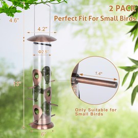 FEED GARDEN Metal Bird Feeders for Outdoors Hanging, 6-Port Tube BirdFeeders for Outside, Brushed Copper Finishing, Bird Feeder with Heavy Duty Metal Lid, Chew-Proof 1 Pack