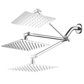 HotelSpa Giant 10" Stainless Steel Rainfall Square Showerhead with Solid Brass Adjustable Extension Arm