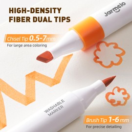 Jar Melo Washable Dual Tip Markers for Kids Ages 8-12, Brush & Chisel Tip, Water-Based Coloring Markers, Double-Tipped 36 Colors Marker Set with Storage Case, School Art Supplies for Boys & Girls