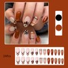 Fall Brown Press on Nails Short Almond Fake Nails Gold