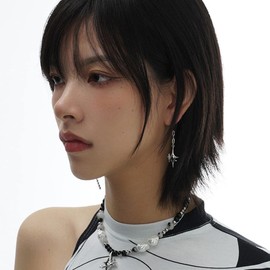 Cross Star Dangling Hoop Earrings for Women Sterling Silver Plated Crystal Cubic Zirconia Tiny beaded ball Chain Link Dangle Drop Charm Huggie Hoops Asymmetrical Tassel Earring Dainty Jewelry Gifts Hypoallergenic