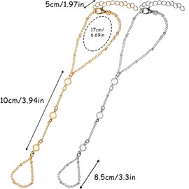 Aswewamt 2Pcs Hand Chain Bracelet, Gold Finger Bracelet Silver Hand Chain Stylish Slave Hand Link Chain for Women (Rhinestone)