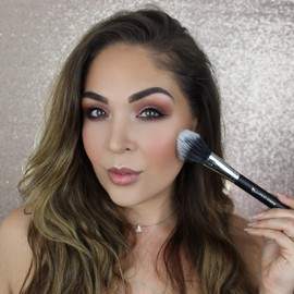 Domed Blush Bronzer Brush - Beauty Junkees Duo Fiber Contour Brush for Contouring, Sculpting, Highlighting, Blending, Buffing with Powder Cream Liquid Cosmetics, Synthetic, Vegan Makeup Brushes