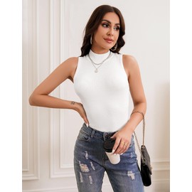 Totatuit Women Knit Jumpers Sleeveless Turtlenecks Jumpers Tank Top Roll Neck Women's Turtleneck Sweater Vest Solid Color Bottoming Top White L