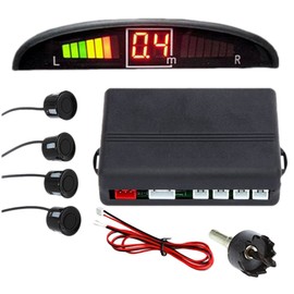 AUTOTCBG Rear Reversing Car Parking Sensors 4 Sensors Kit Audio Buzzer Alarm LED Display, DC 12 V