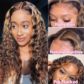 HeioWuio Highlight 4x4 Lace Closure Wigs Curly Wave P4/30 Dark Brown And Brown Wigs For Women Brazilian Remy Hair Wig Glueless Wigs Top Swiss Lace Closure Wig Tow Tone Wigs 24 Inch