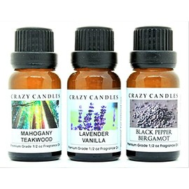 Crazy Candles 3 Bottles Set, 1 Lavender Vanilla, 1 Mahogany Teakwood, 1 Black Pepper Bergamot 1/2 Fl Oz Each (15ml) Premium Grade Scented Fragrance Oils