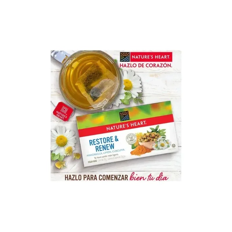 Té Restore & Renew Cúrcuma Manzanilla Nature's Heart 6 Cajas
