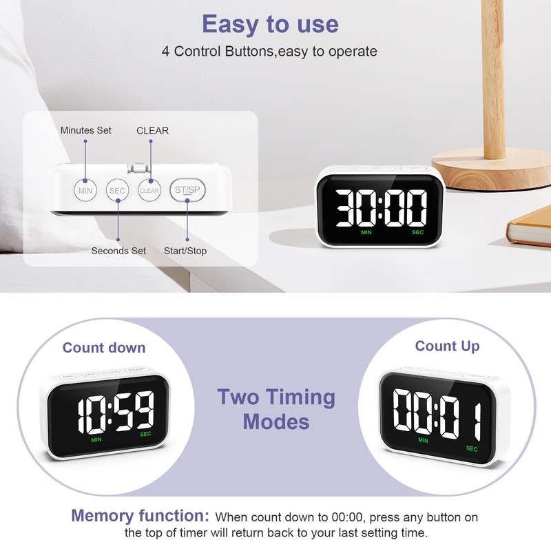 OQIMAX Digital Timer, Countdown Timer/Count Up, Magnetic Digital Kitchen Timer