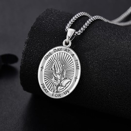 HBLICY Serenity Prayer Necklace 925 Sterling Silver Praying Hand Pendant Necklace Praying Hand Bible Verse Christian Jewelry for Men Women