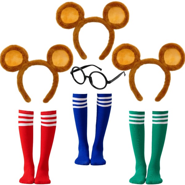 ZHANGBY Chipmunk Costume Accessories Set, 3 Ears Headbands, Round Frame