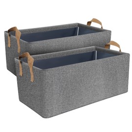 DAYARD Storage Bins with Metal Frame, Large Storage Baskets for Closet Organizing, Rectangle 2-Pack, Grey
