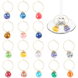 CCINEE 16 PCS Wine Charms Markers Beads for Glasses Wine Tasting Party,Reusable Key Chains Drink Marker Earrings Holiday Party Decoration