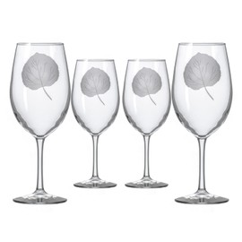 Rolf Glass Aspen Leaf All Purpose Wine Glass 18 Ounce - Set of 4 Large Wine Glasses – Lead-Free Glass - Engraved Large Wine Glasses – Proudly Made in the USA