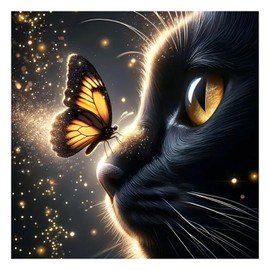 SJUTOUCI Cat Butterfly Diamond Painting Kits for Adults, Diamond Art Kits for Beginners, DIY 5D Full Drill Gem Craft Art for Home Decoration Gift 12x12 inch, Animals
