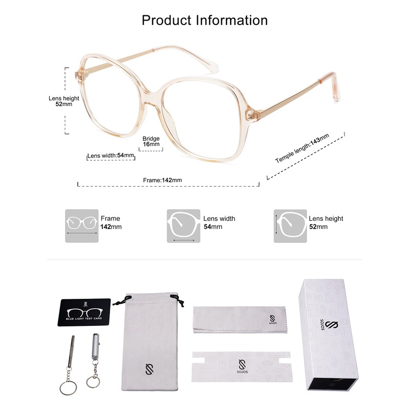 SOJOS Oversized Square Blue Light Blocking Glasses for Women Retro