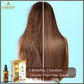 Alvanso 5-in-1 Treatment Hair Serum with Argan Oil, Olive Oil, Garlic, Ginseng, Healthy Hair, Restores Shine and Health to Damaged Hair - 50ml