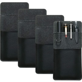 Outus 4 Pack Pocket Protector, Leather Pen Pouch Holder Organizer for Lab Coats/shirts/pen Note, Handmade Pencil Pocket Holder for Office Hospital Supplies(Black)